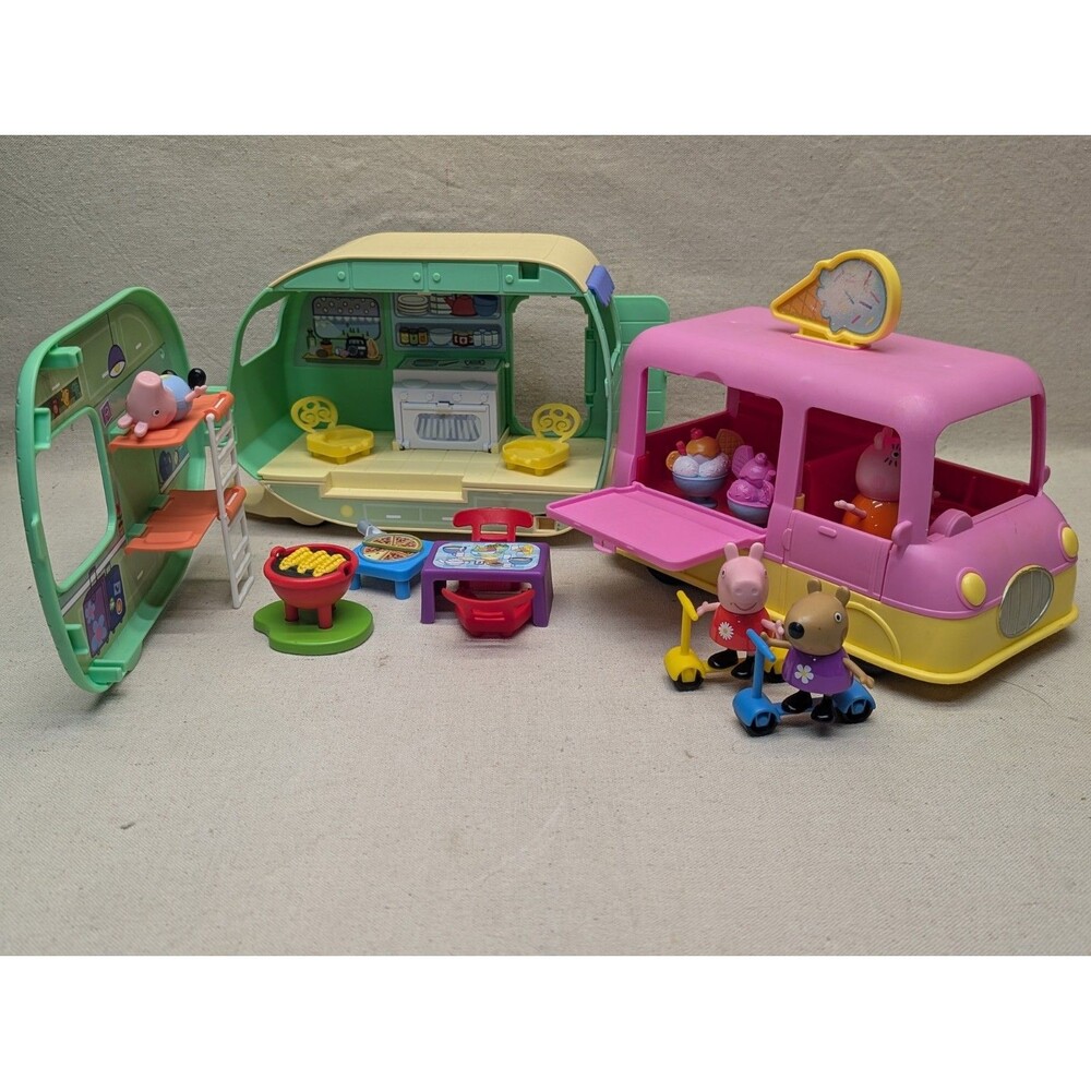 Peppa Pig Toy Lot Caravan Camper Van Ice Cream Truck Playset Figures Vehicles *